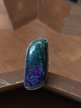 Silver-tone Statement Ring with Green and Purple Stone